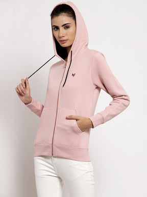 Women Pink Solid Hooded Sweatshirt