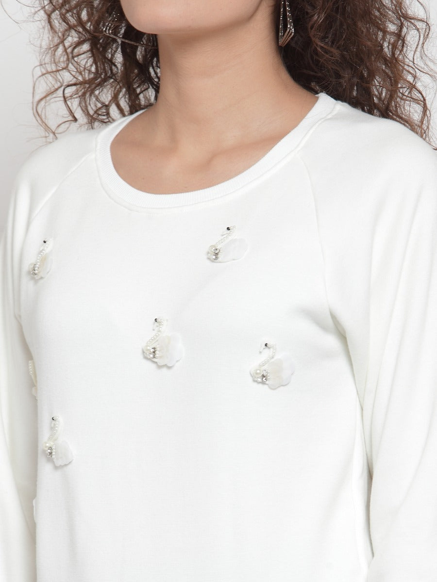 Women Solid White Sweatshirt