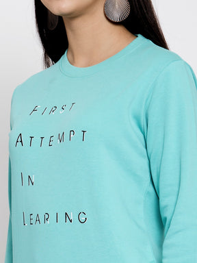 Women Printed Blue Round Neck Sweatshirt