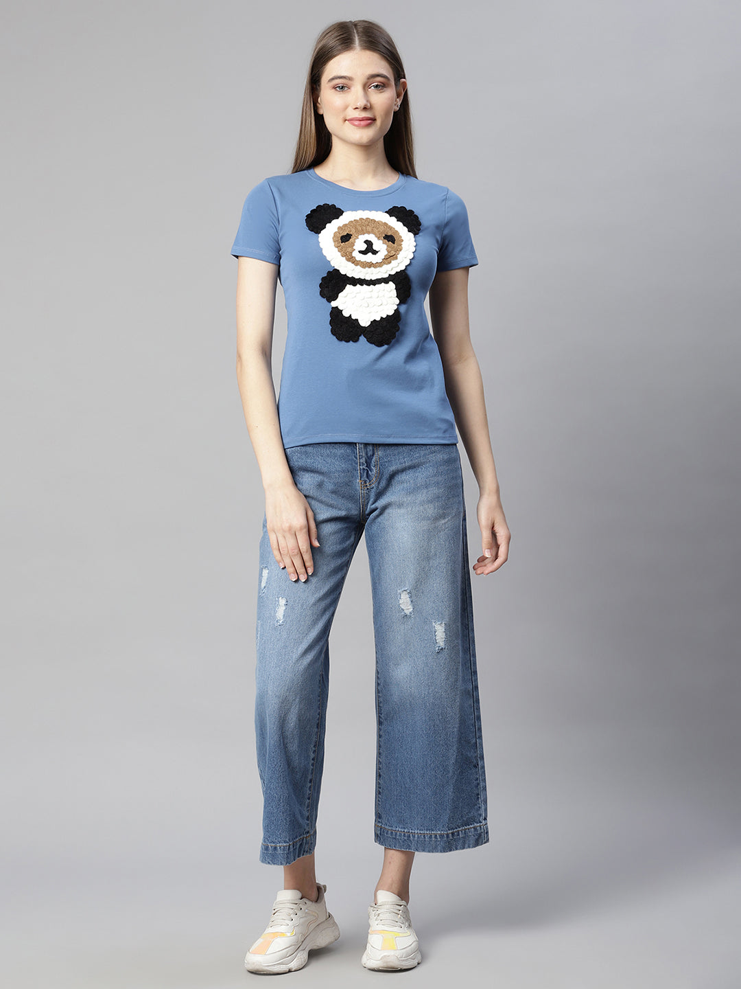 Women blue animation printed tee t-shirt