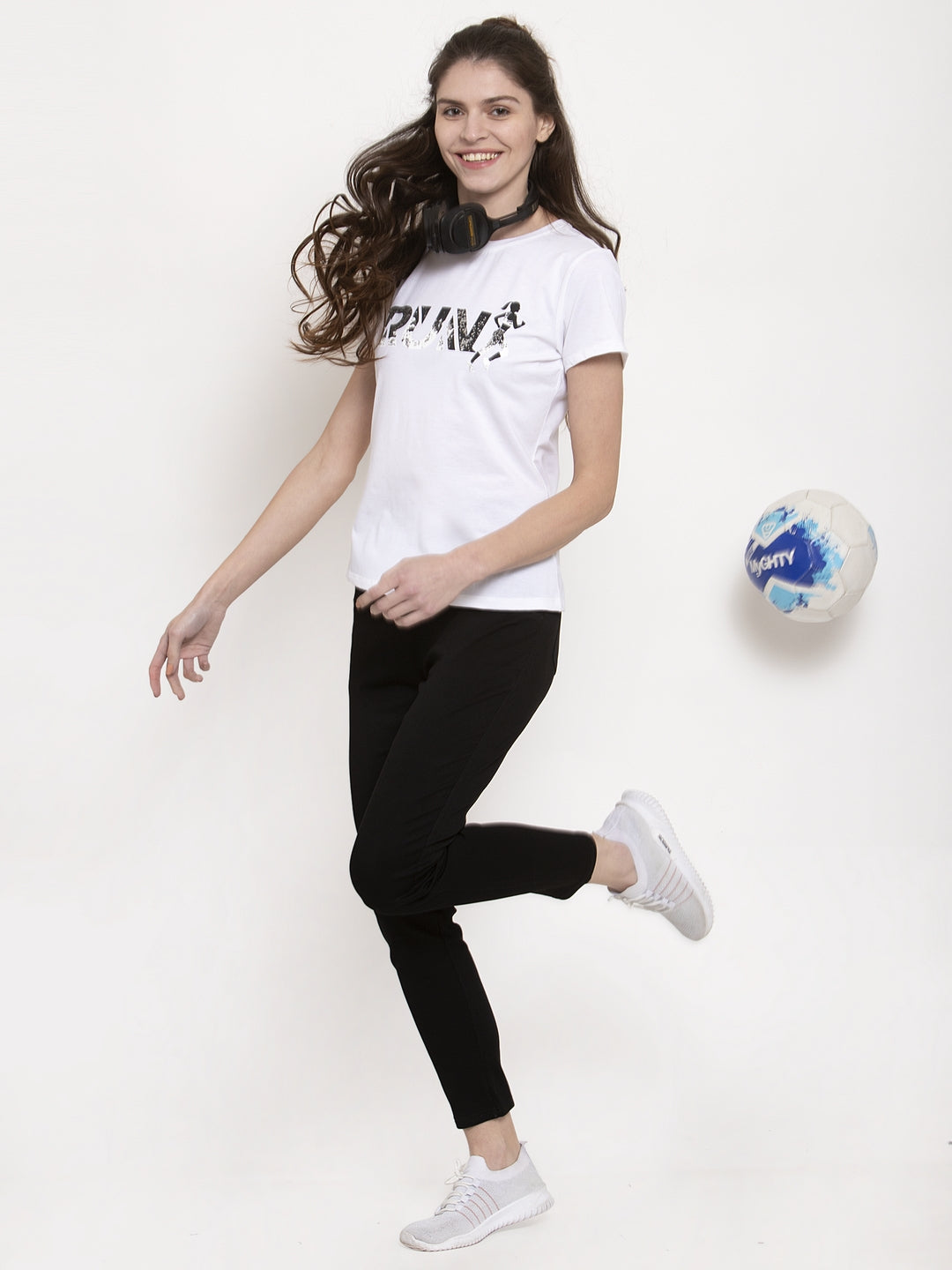 ladies white printed round neck t shirts