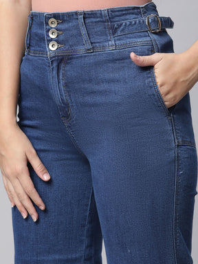 Women Dark Blue Denim Culottes Jeans