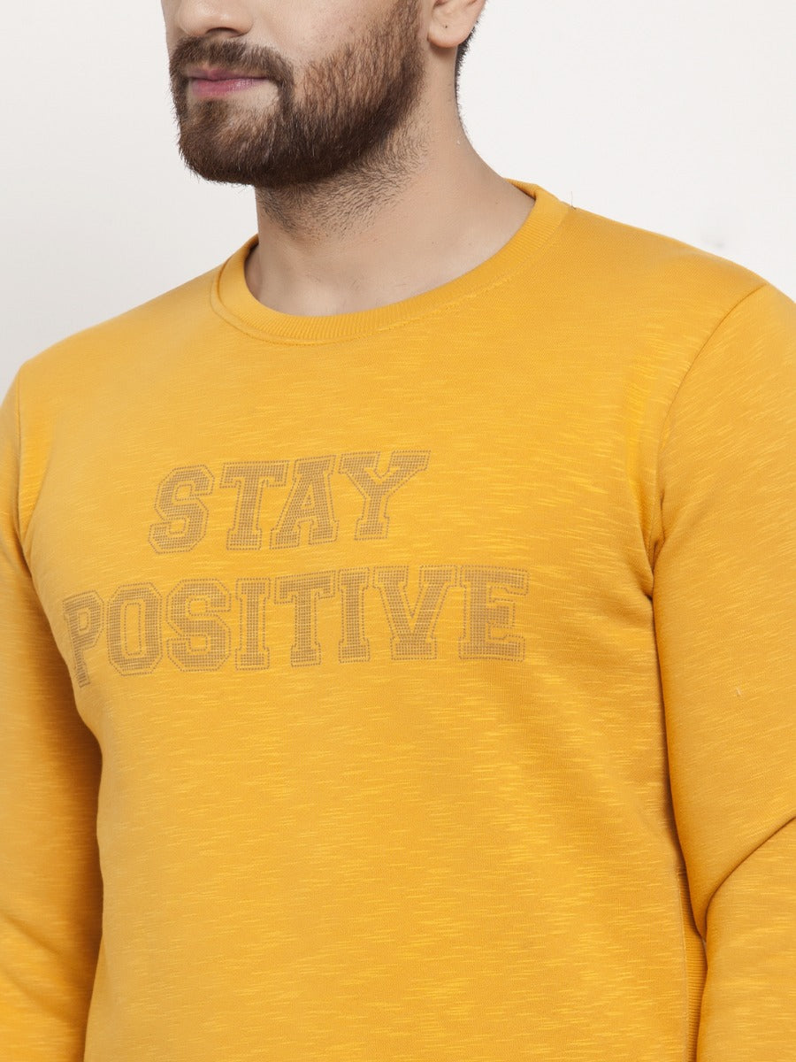 Mens Printed Mustard Round Neck Sweat Shirt