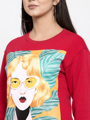 Women Red Sweat Shirt