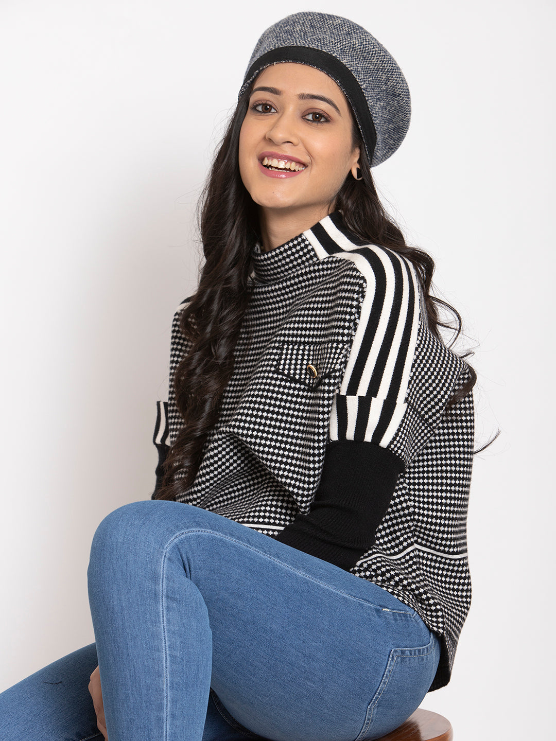 Buy Online Black Checked Pullover