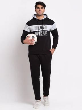 Men Black Hooded Hosiery Solid Track Suit