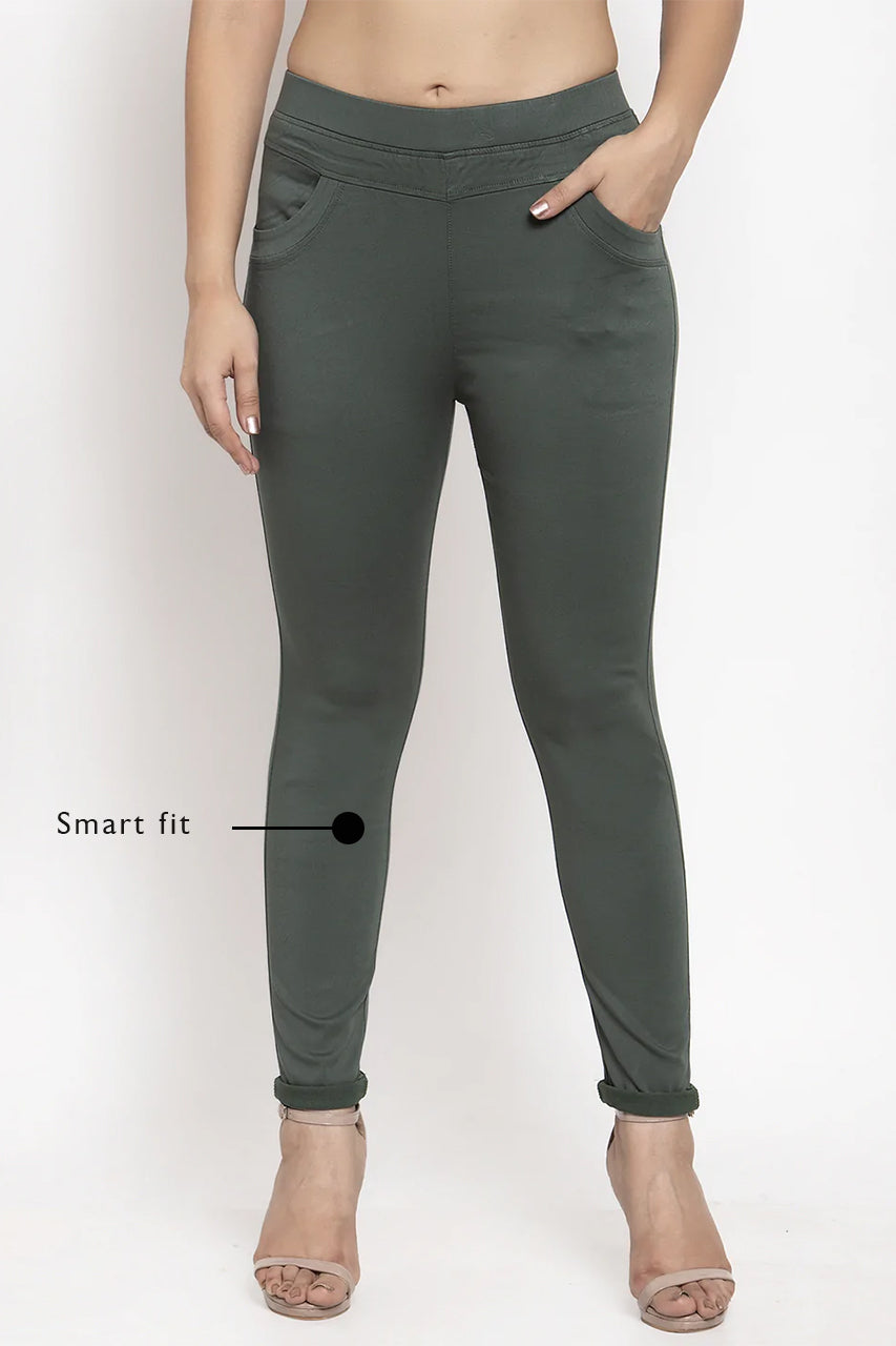 Women Green Mid-Rise Stretchable Casual Jegging