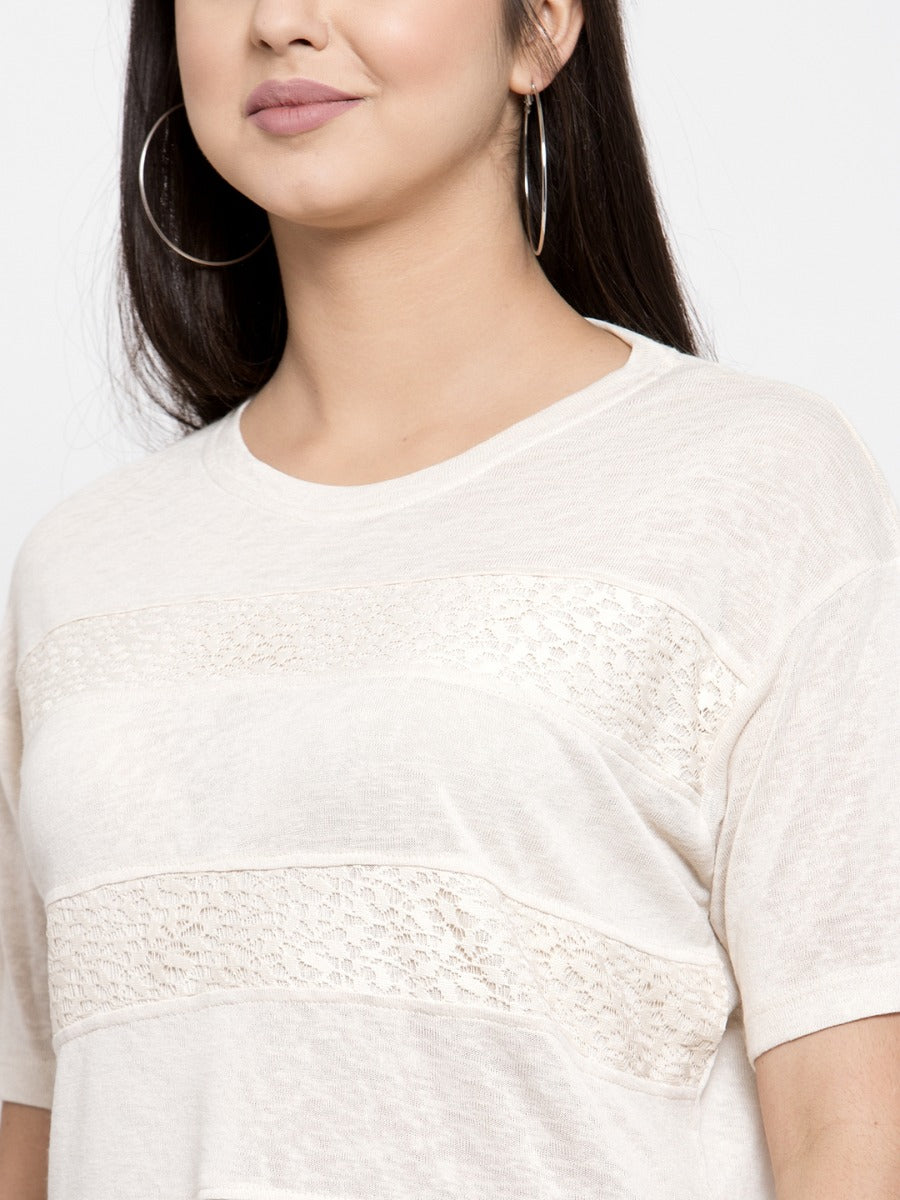 Women Beige laced T-Shirt