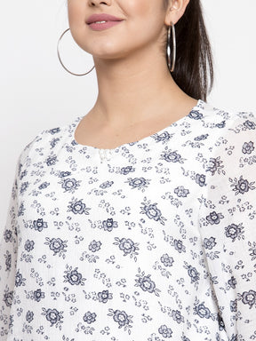 Women White Floral Printed Round Neck Top