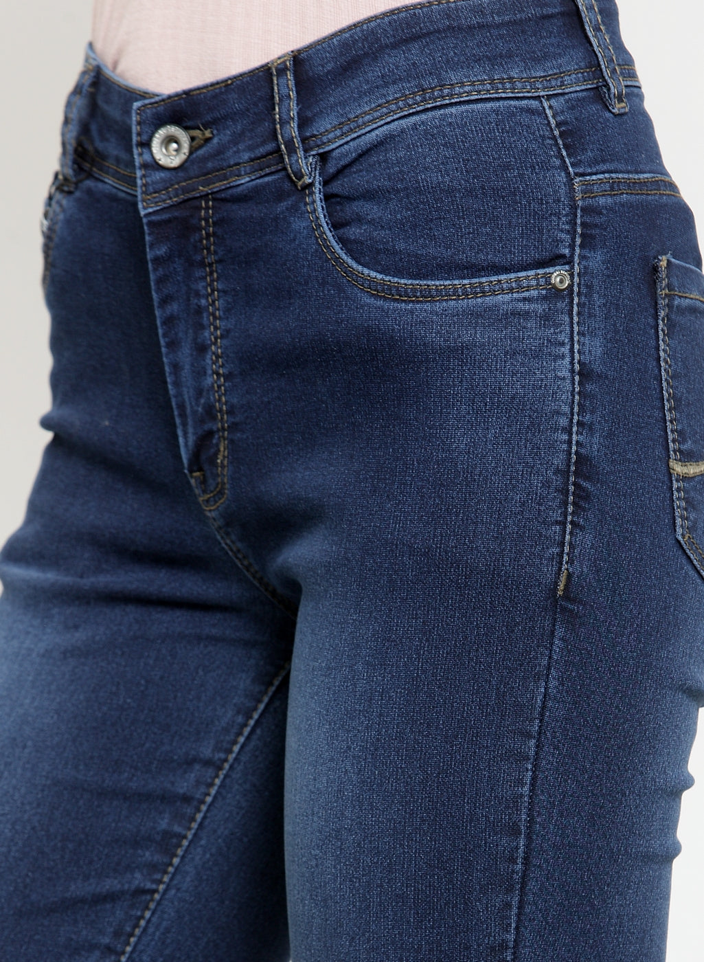 women dark blue solid skinny jeans
