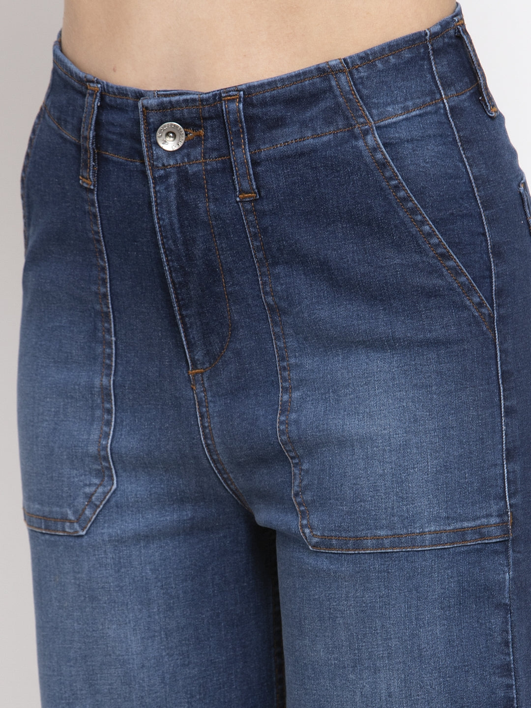 Women Solid Blue Denim Wide Leg Jeans