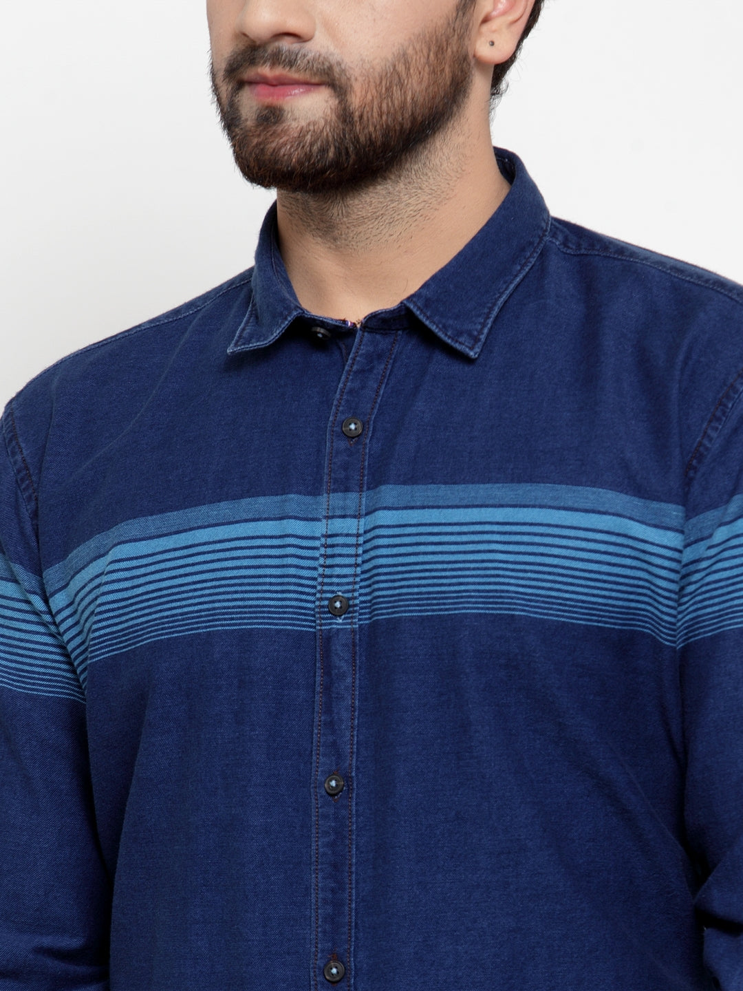 Men Blue Printed Denim Shirt