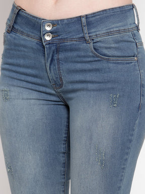 Women Blue Washed Denim Skinny Fitted Jeans