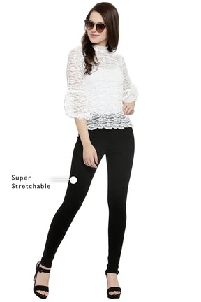 skinny fit solid black stretchable jeggings