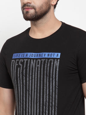 Mens Black Round Neck Printed T-Shirt