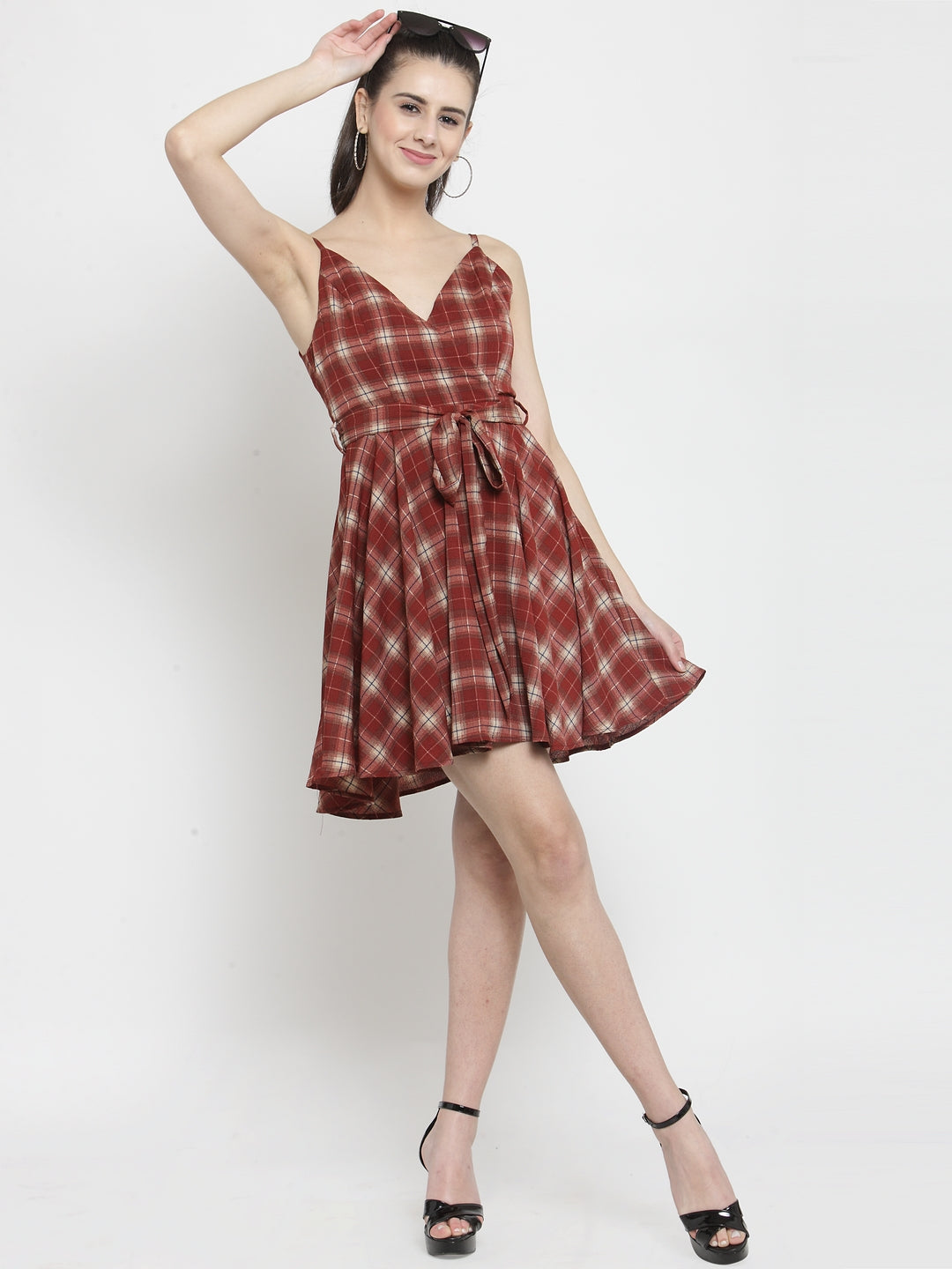 Women Maroon Checked Wrap Dress