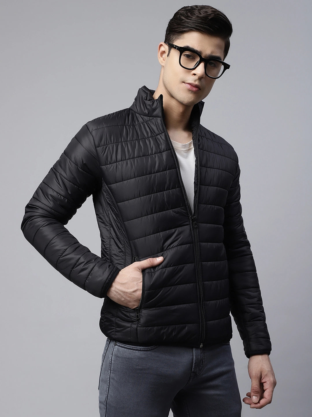 Mens Black Windproof Puffer Jacket