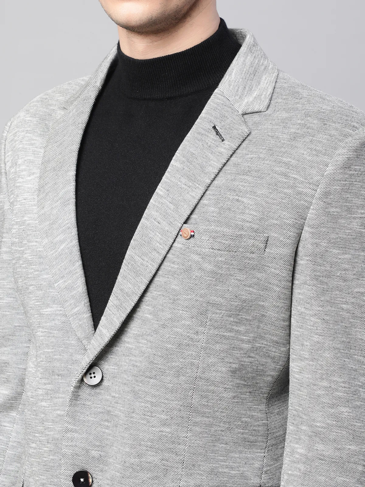 Mens Grey Cotton Terry Slub Textured Single Breasted Coat - Global Republic