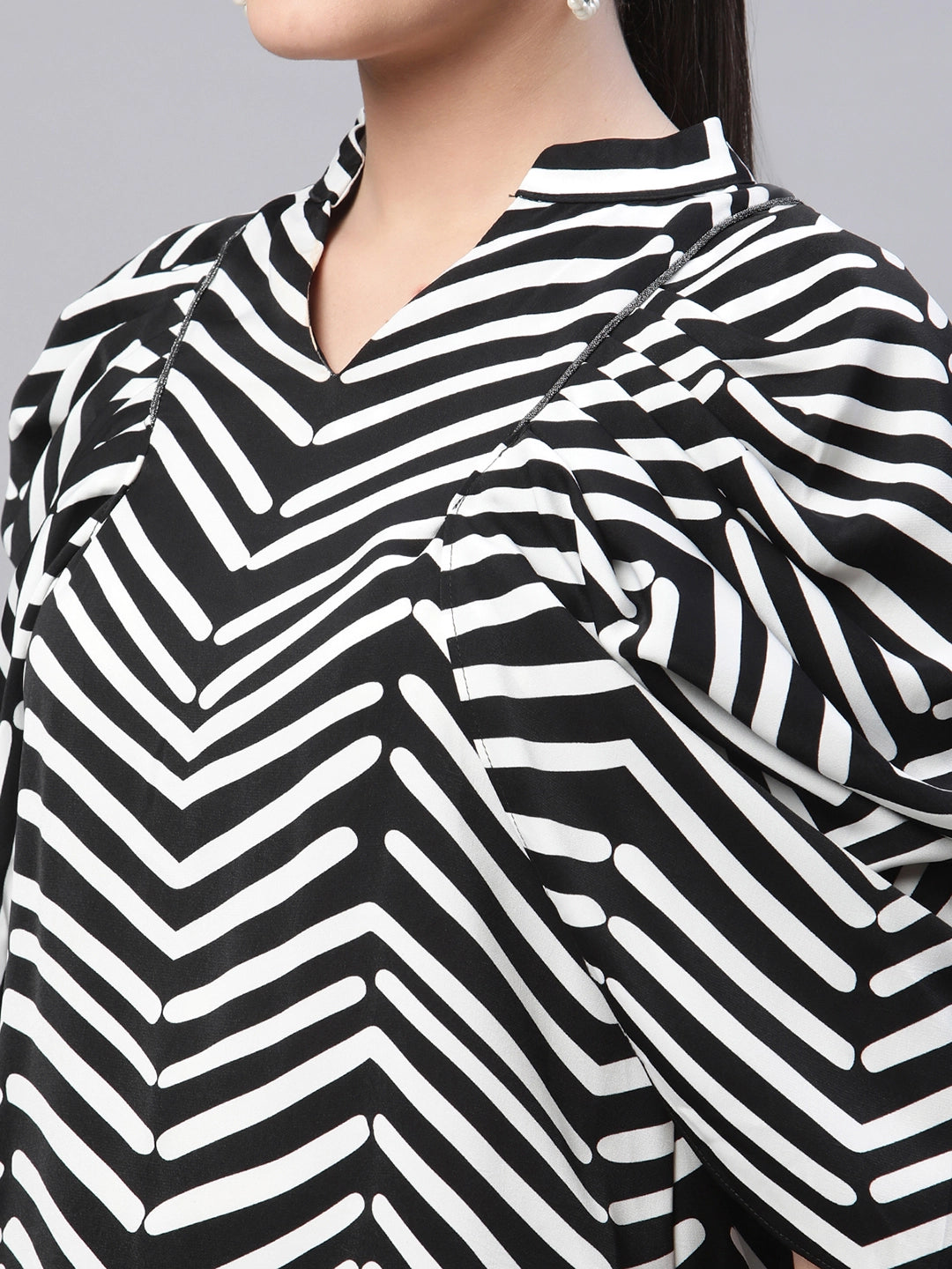 Black Cowl Sleeves Cotton Blend Blouson Top - Global Republic