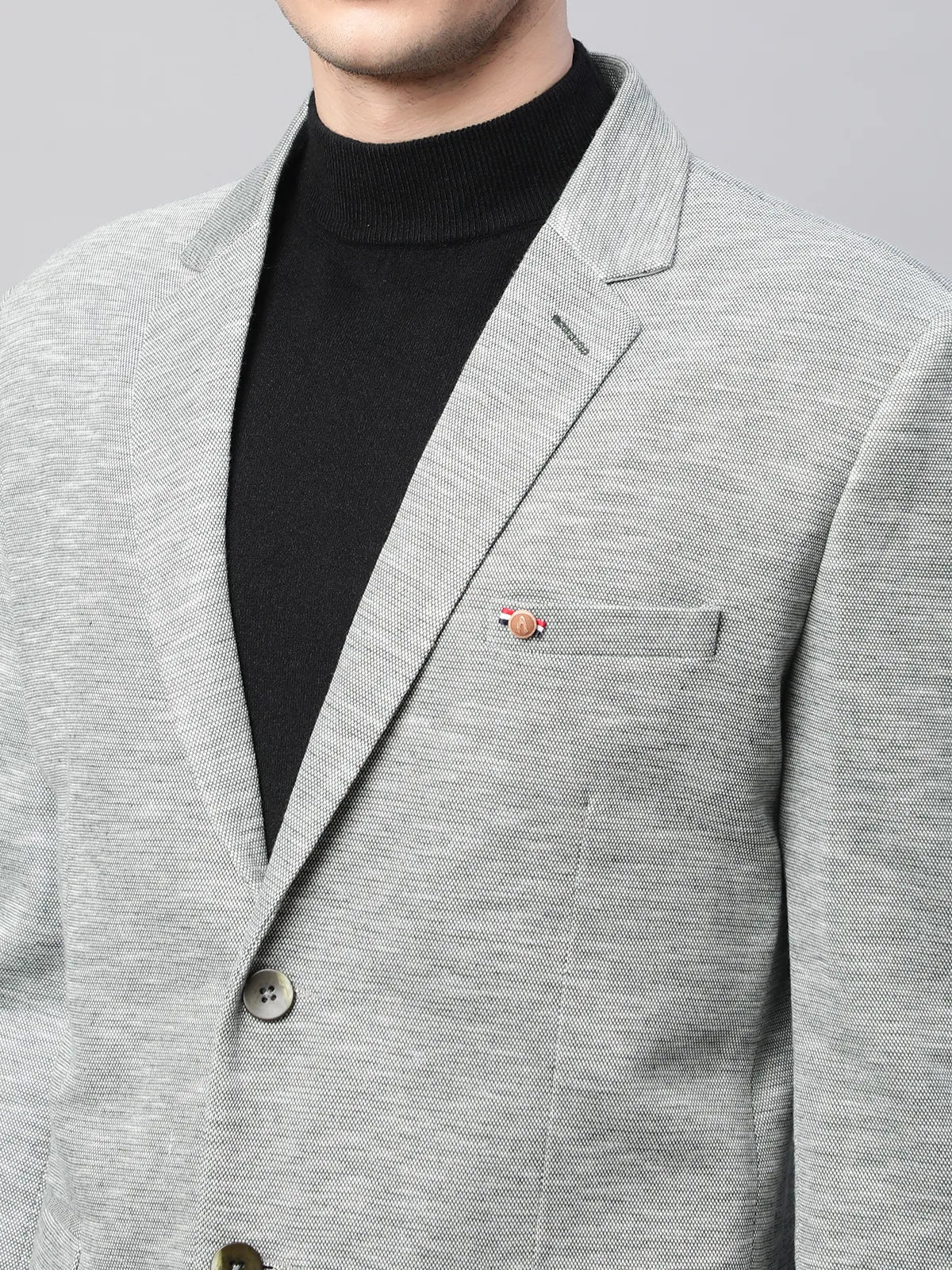 Mens Green Cotton Terry Slub Textured Single Breasted Coat - Global Republic