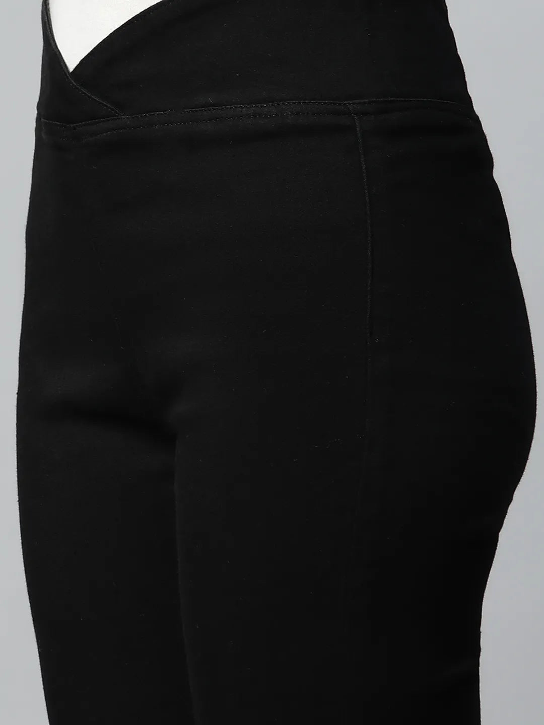 Black V-shape Waist Denim Bootcut Jegging