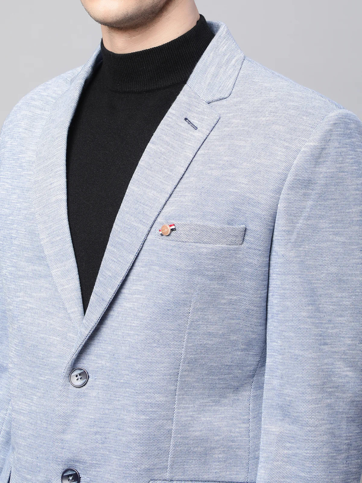 Mens Sky Blue Cotton Terry Slub Textured Single Breasted Coat