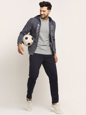 Men Navy Blue Hood Hosiery Solid Tracksuit
