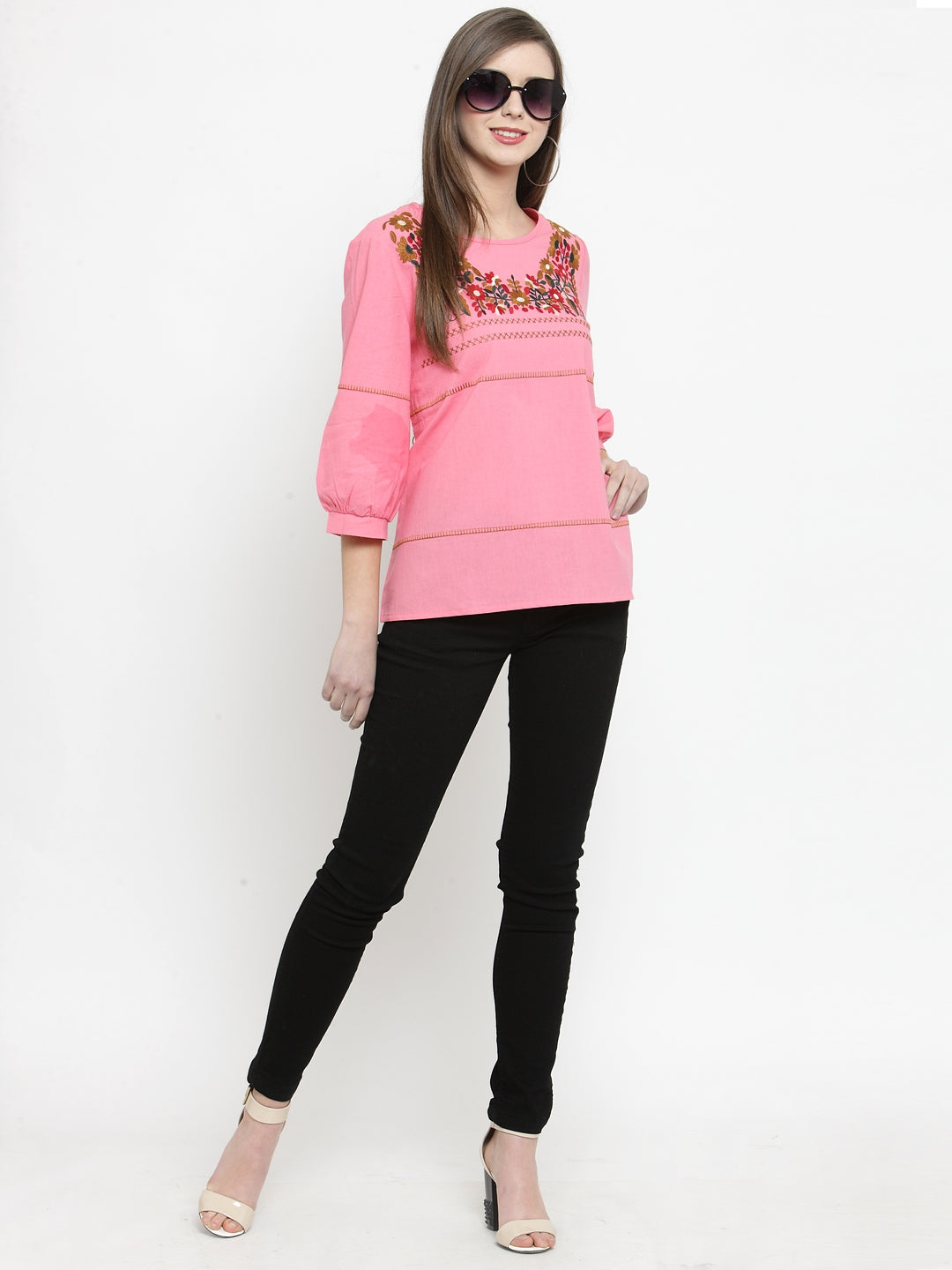Women Printed Red Round Neck Top
