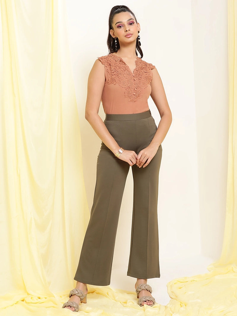 Women Fungus Green Flared Palazzo - Global Republic