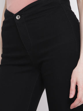 solid black bell bottom ankle length jeans