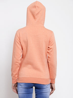 Women Printed Orange Hood Sweatshirt