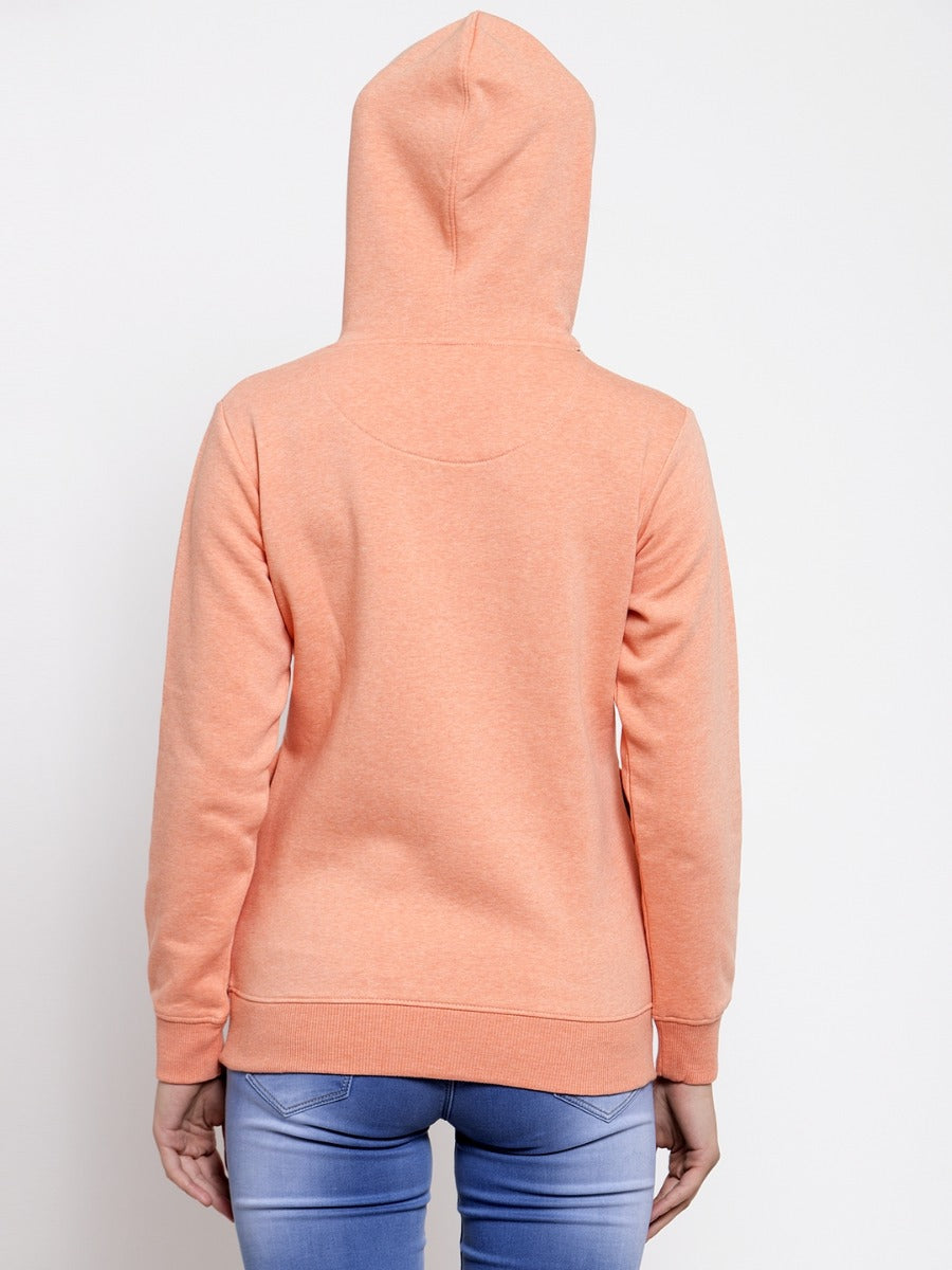 Women Printed Orange Hood Sweatshirt