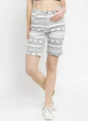 Women Deep Grey Printed Cotton Shorts