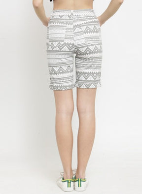 Women Deep Grey Printed Cotton Shorts