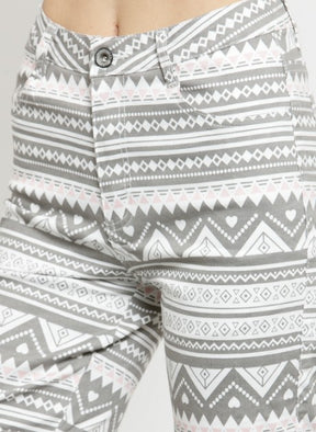 Women Deep Grey Printed Cotton Shorts