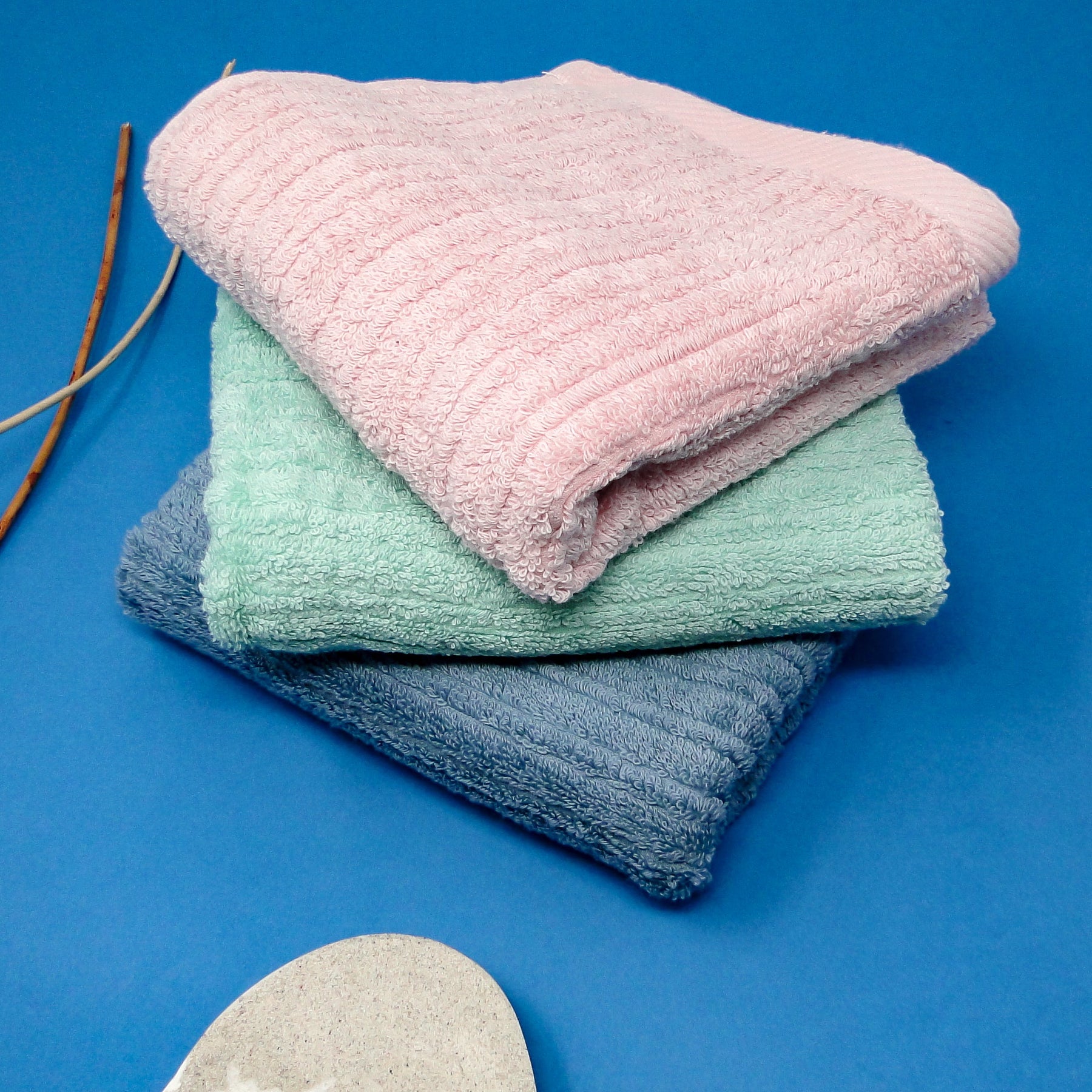 Blue, Green and Pink Supersoft Hand towels (34x75) - Pack of 3