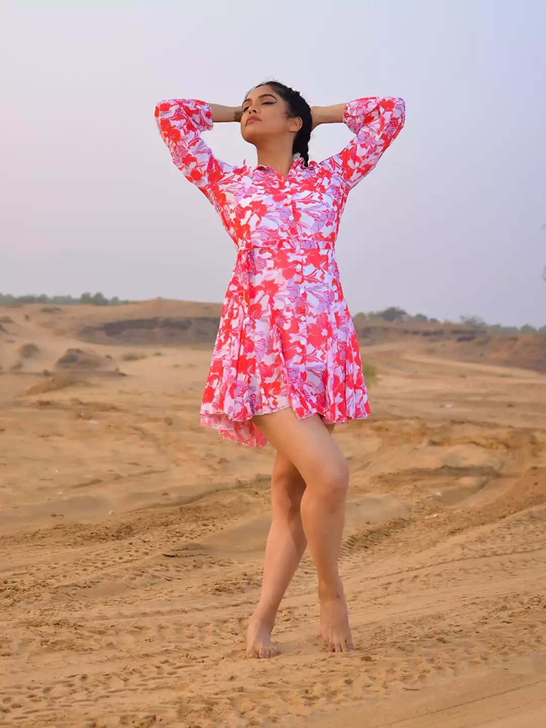 women reddish pink floral printed dress