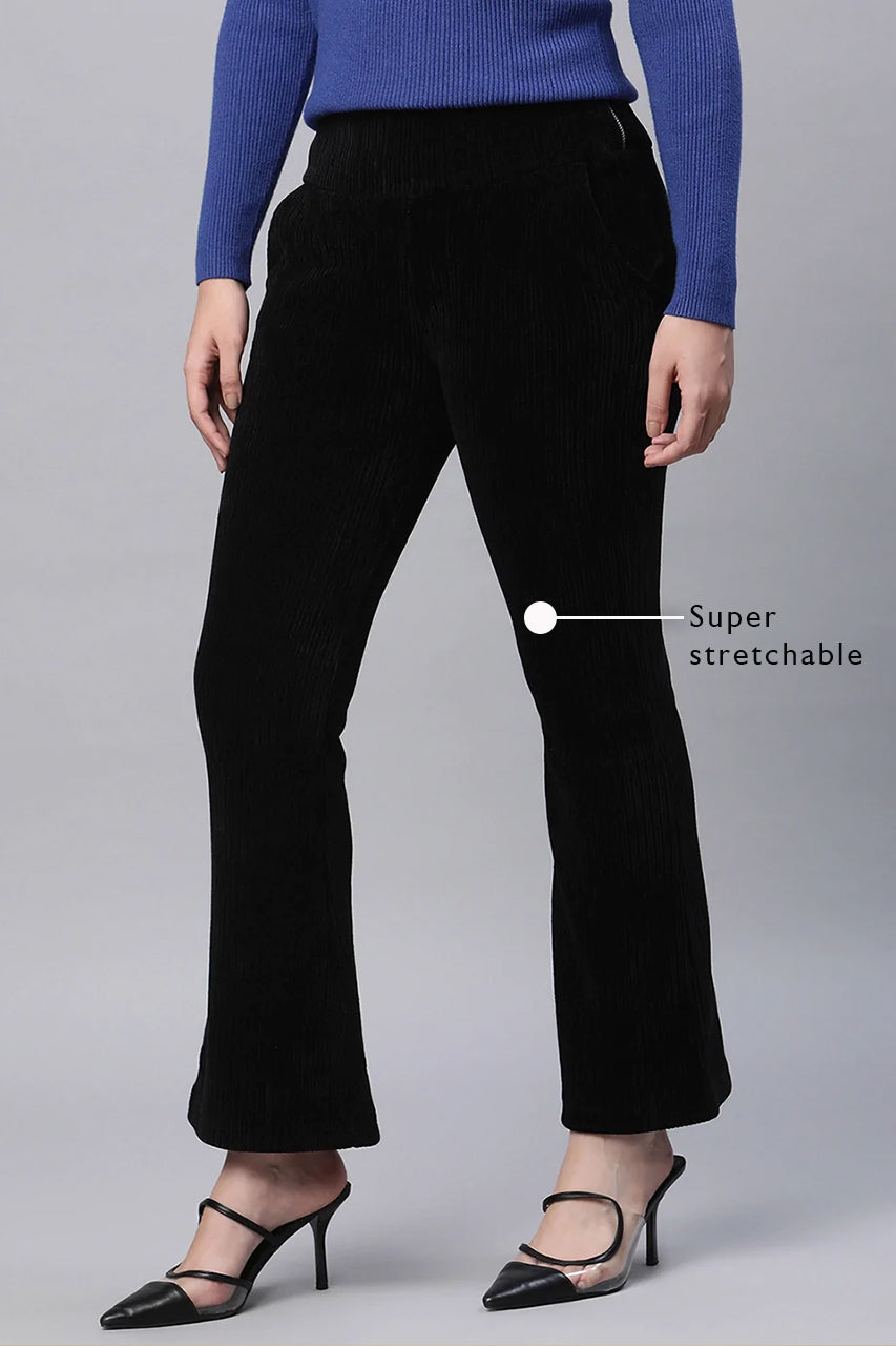 Black Cordroy High Rise Bootcut Jegging