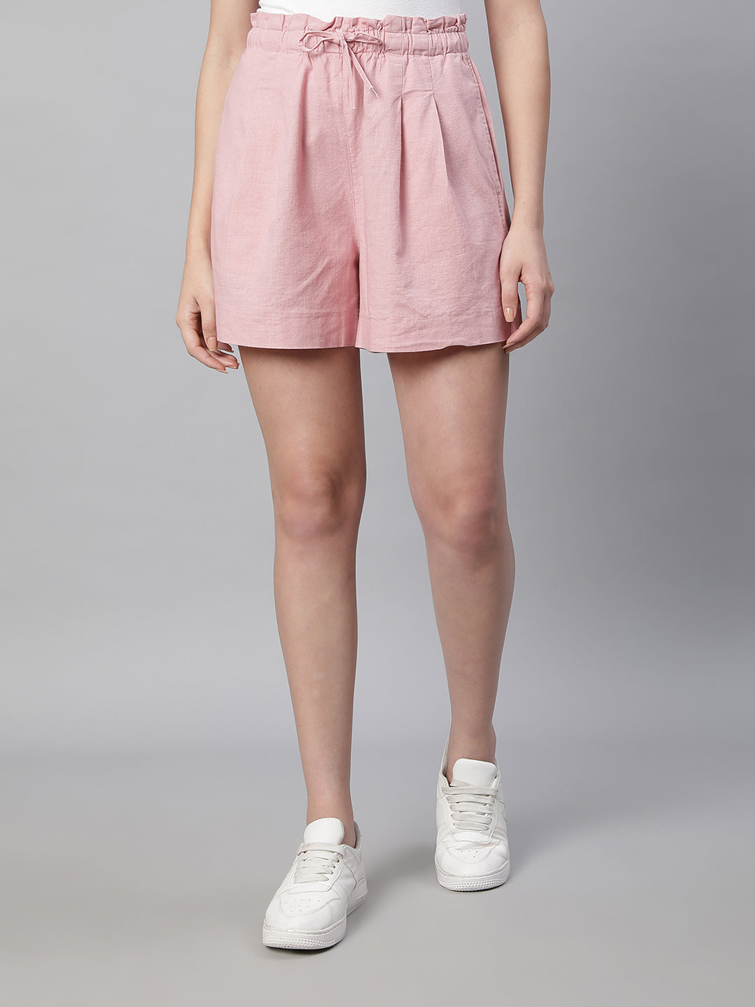 women dusky pink cotton solid shorts