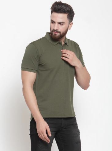 Mens Plain Olive And Sky Combo Of 2 Collar T-Shirts