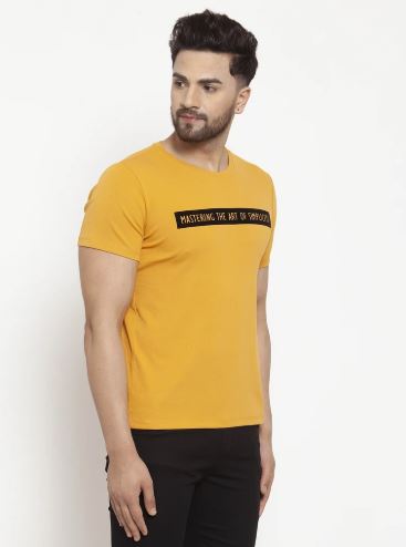 Mens Printed Sky And Mustard Combo Of 2 T-Shirts