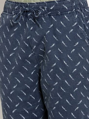 Printed Navy Blue And Green Combo Of 2 Lowers