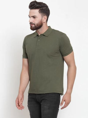 Mens Plain Olive And Sky Combo Of 2 Collar T-Shirts