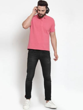 Mens Plain Navy And Pink Combo Of 2 Polo T-Shirts