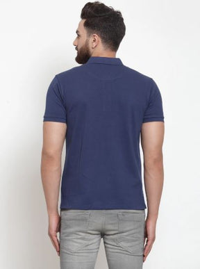 Mens Plain Indigo And Red Combo Of 2 Collar Polo T-Shirts