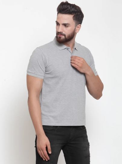 Mens Plain Grey And Black Combo Of 2 Collar Polo T-Shirts