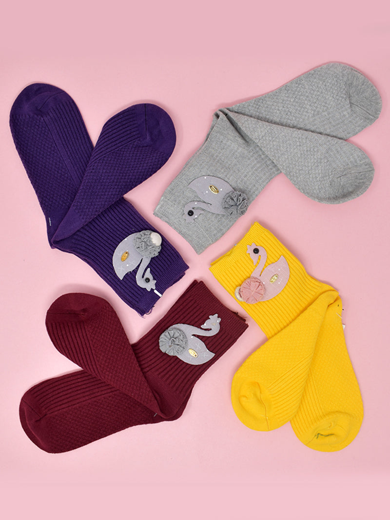 Pack of 4 Wool Solid Socks (Purple ,Grey, Yellow And Maroon)