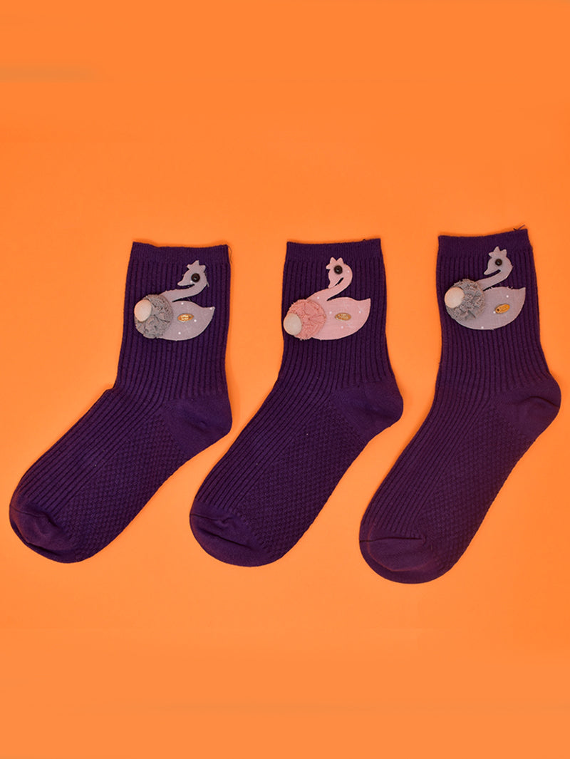 Pack of 3 Purple Wool Solid Socks