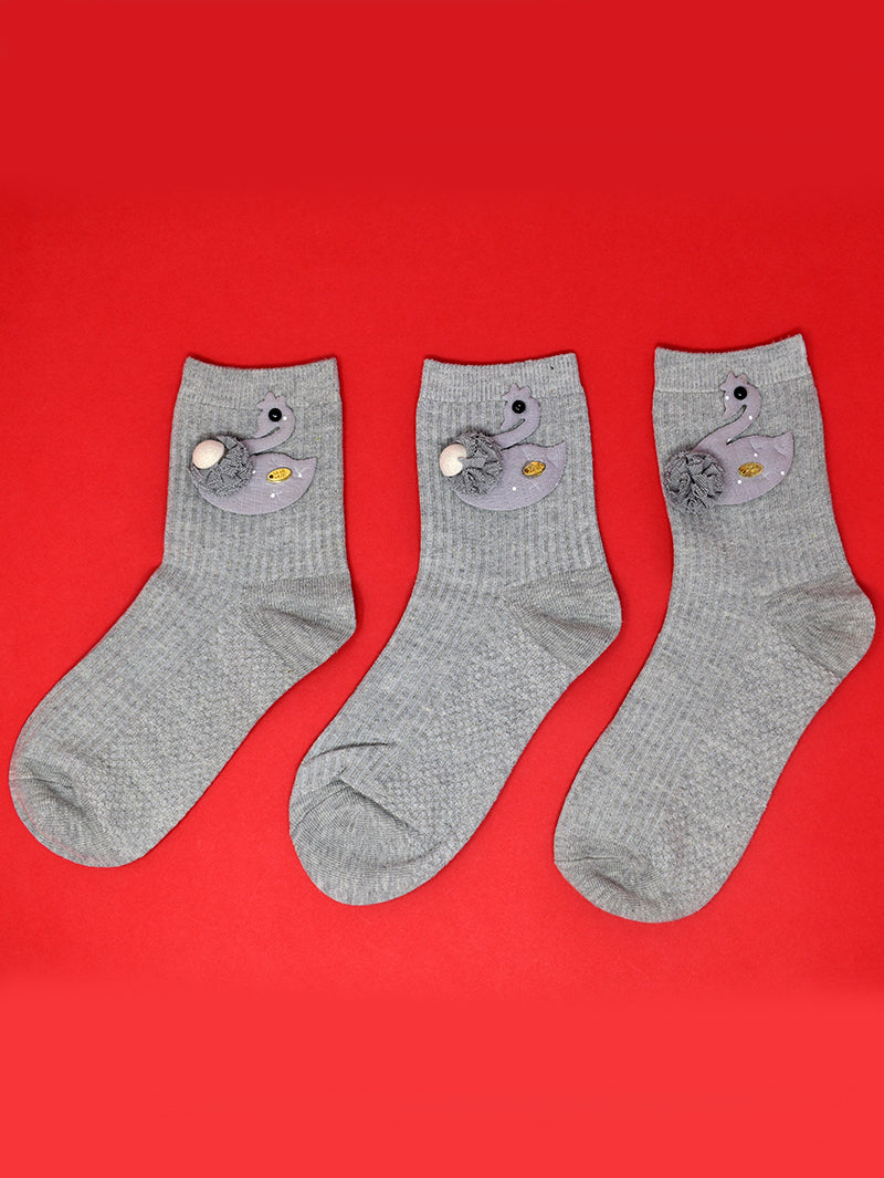 Pack of 3 Grey Wool Solid Socks