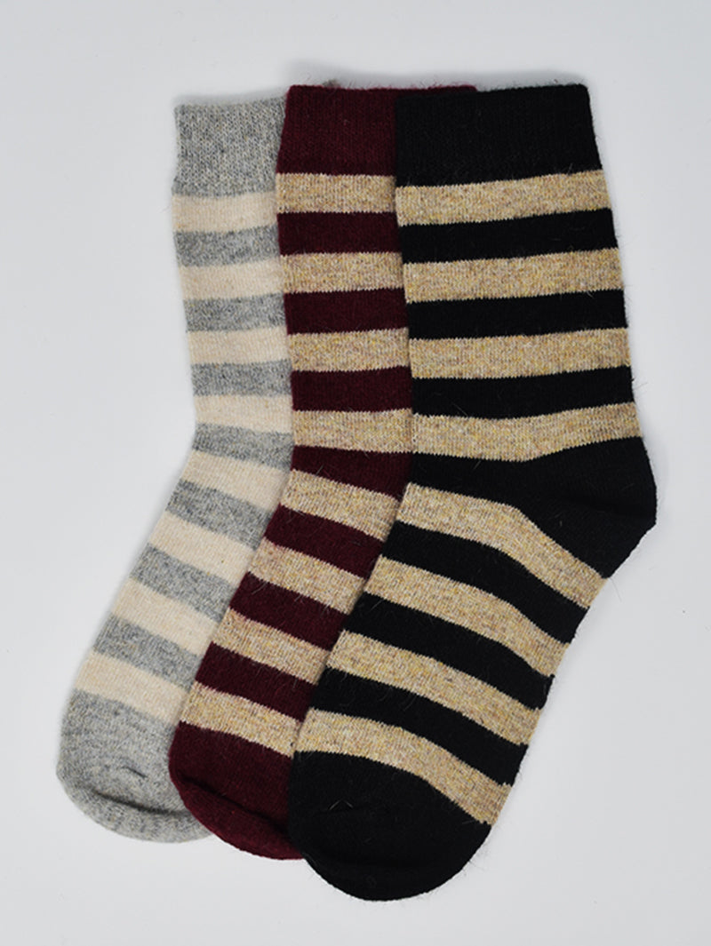 Pack of 3 Wool Striped Socks (Black, Grey And Red)